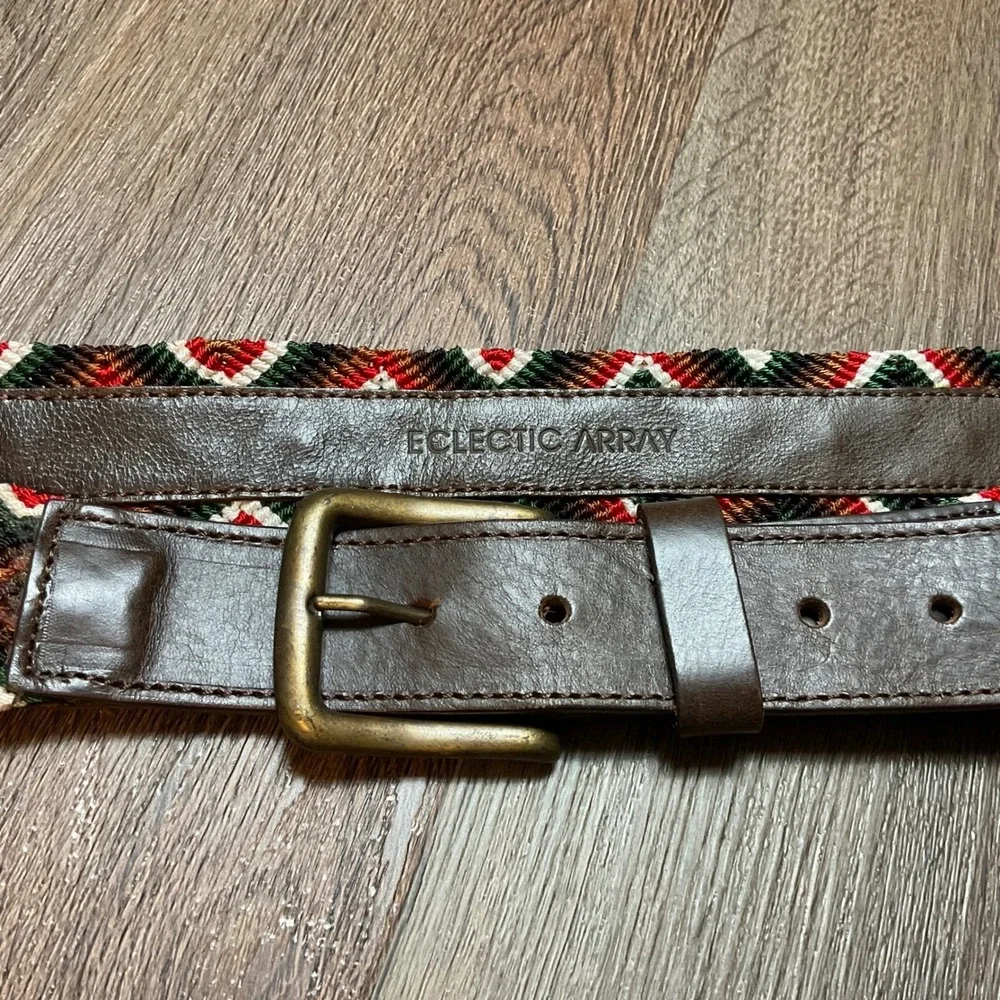 Eclectic Array Festival Boho Leather Chiapas Woven‎ Belt Womens Small Brown